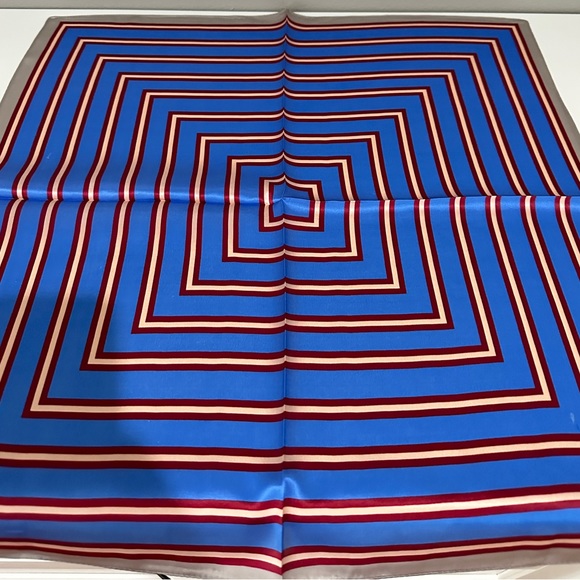 SOLD - NWOT 100% silk scarf bandana blue striped classic - Picture 2 of 4